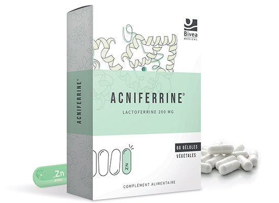 Boite Acniferrine à base de lactoferrine de zinc de vitamine E et D3