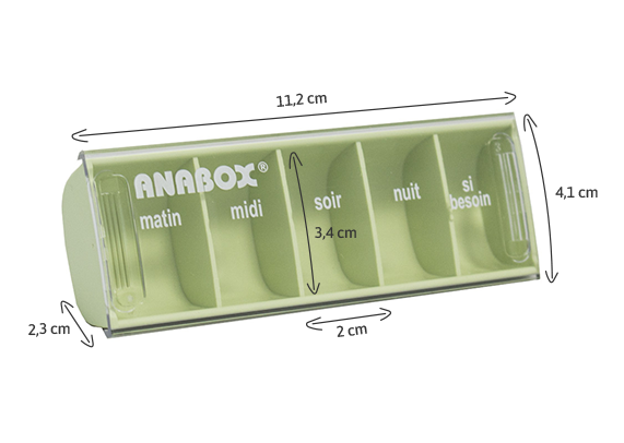 Dimensions du pilulier journalier Anabox 