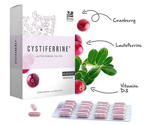 Boite de Cystiferrine à base de lactoferrine et cranberry bio