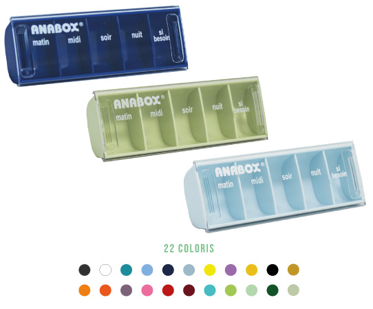 differents coloris piluliers journaliers anabox